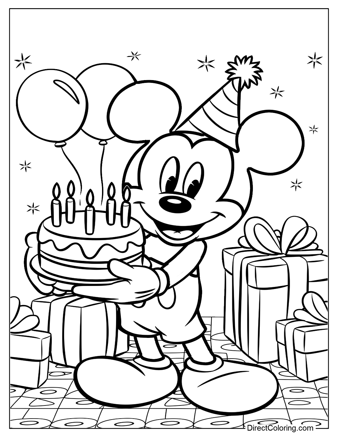 Mickey Holding Birthday Cake Coloring Page
